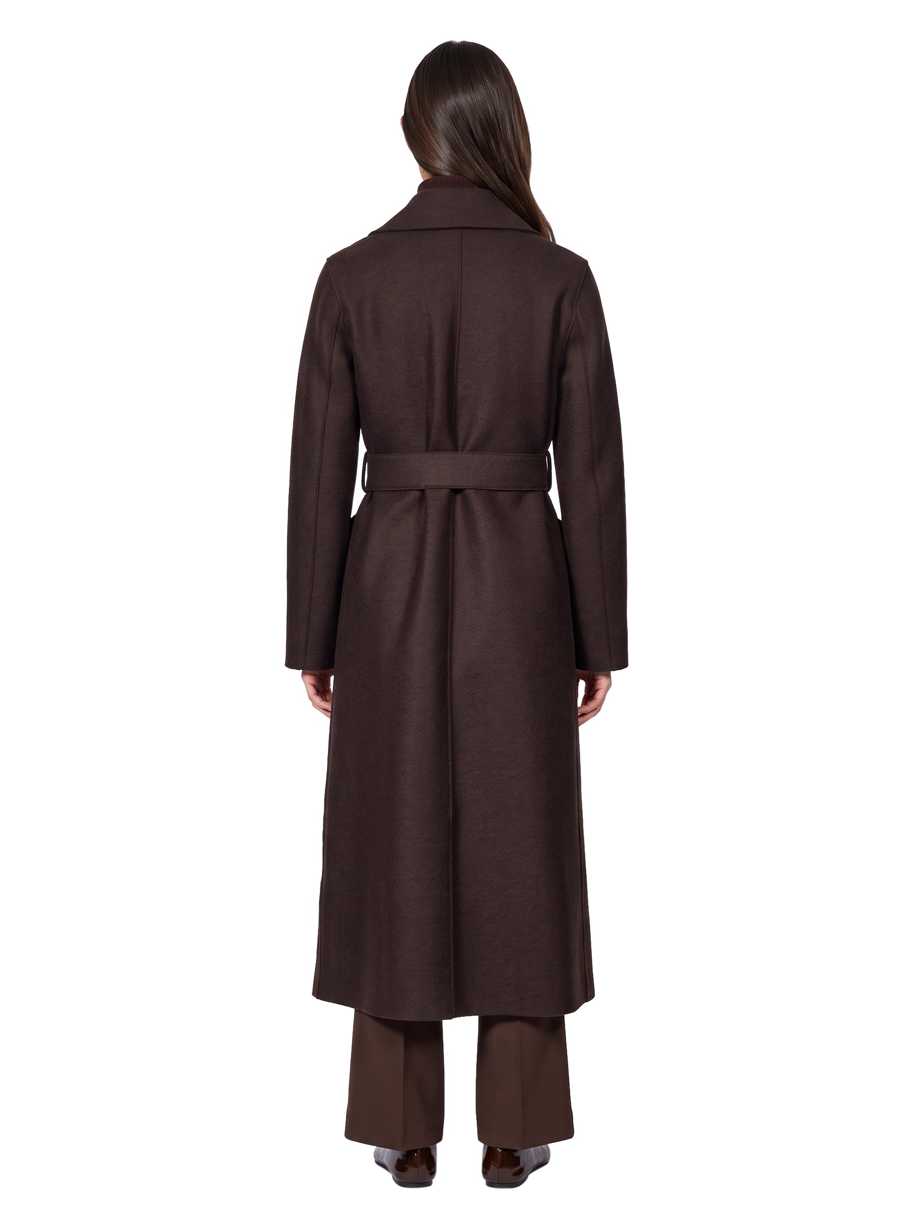 Cappotto lungo in lana pressata marrone 