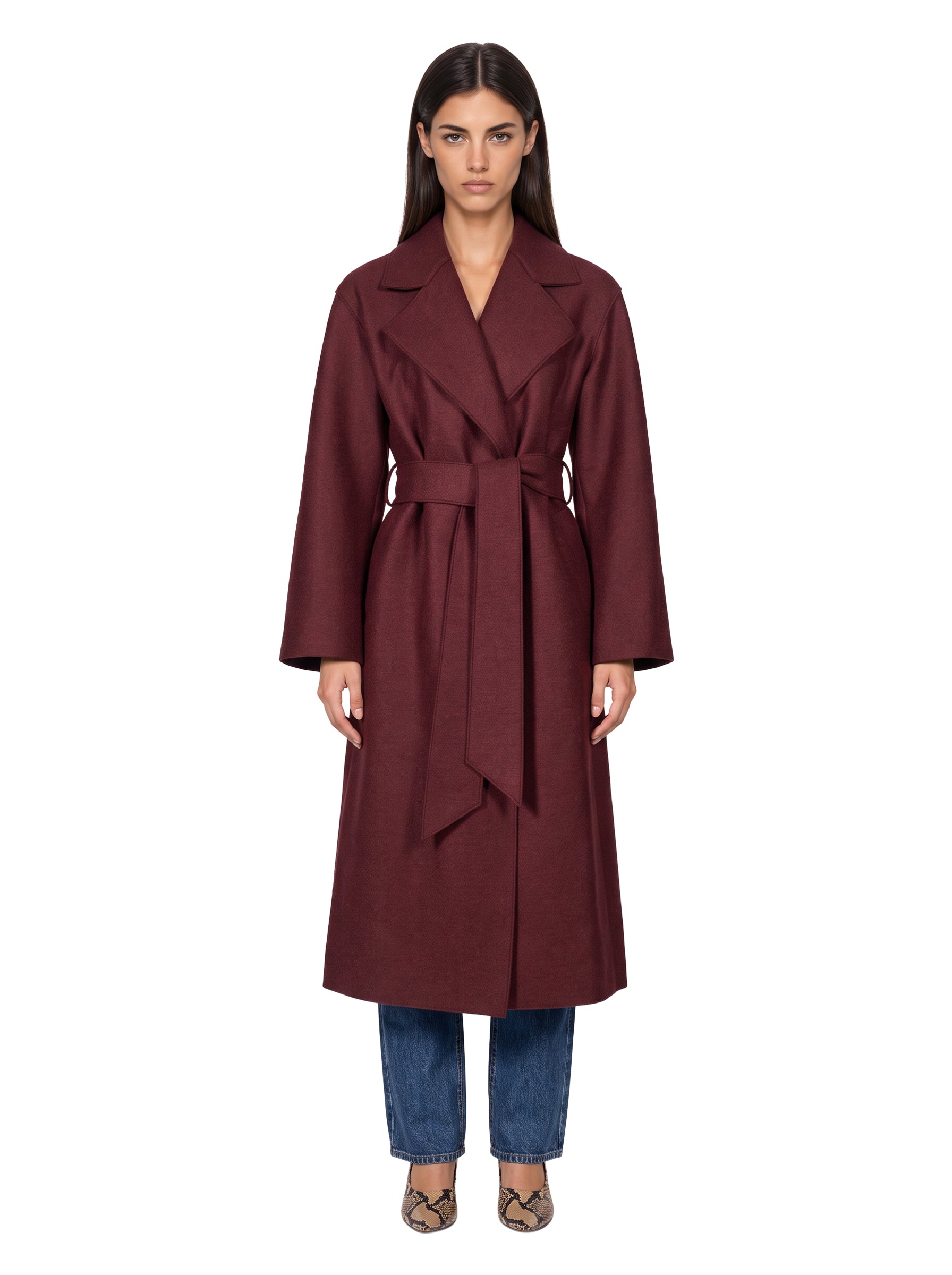 Cappotto in lana pressata bordeaux 