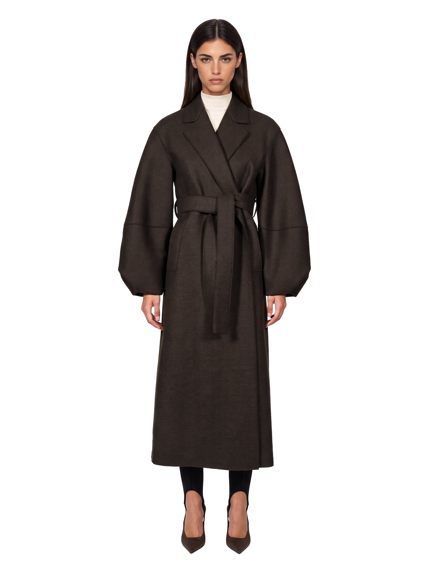 Cappotto con maniche a sbuffo in marrone 