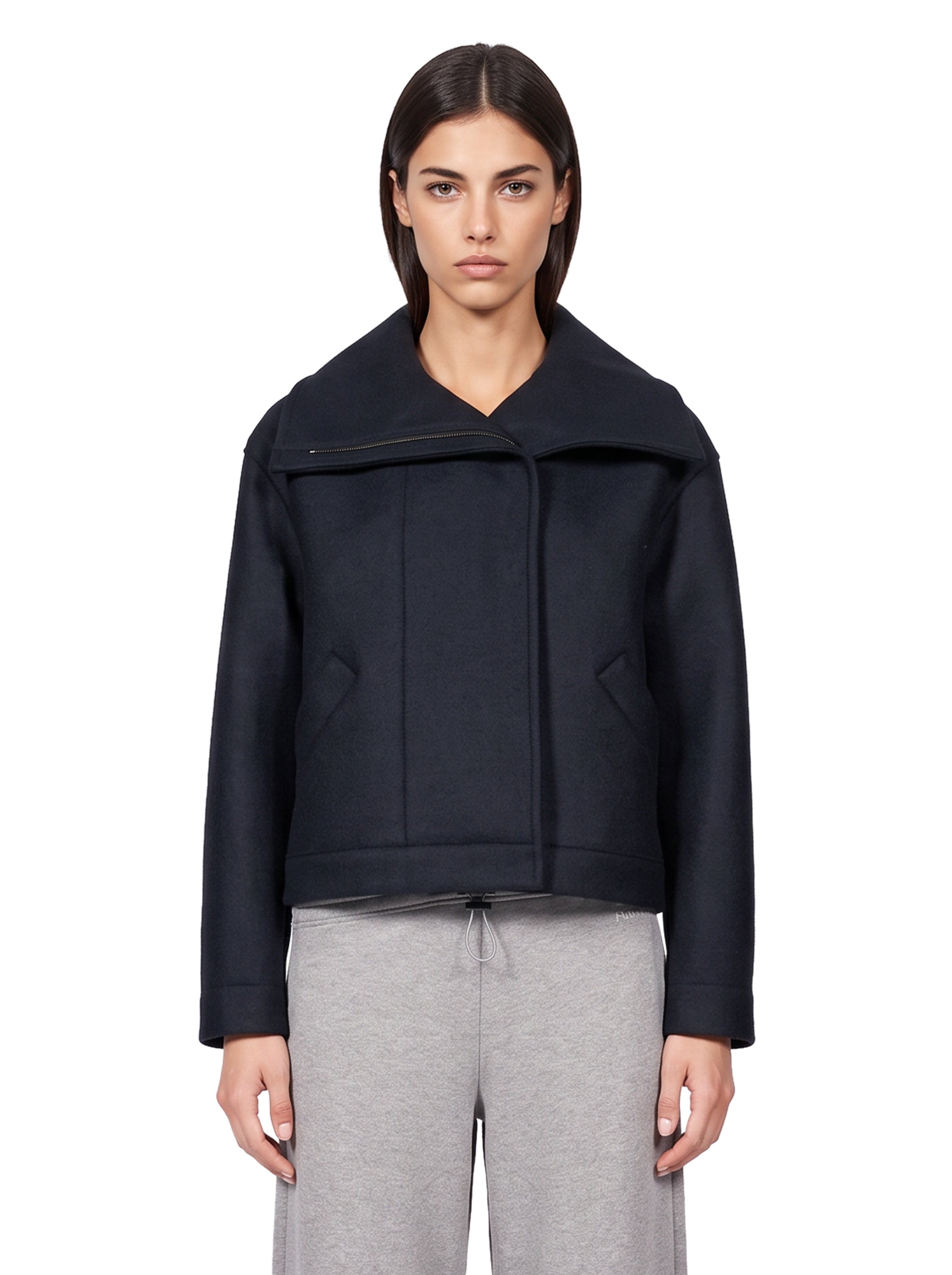Giacca biker collo imbuto in blu 