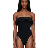 Costume intero Eloise con ruches in nero 