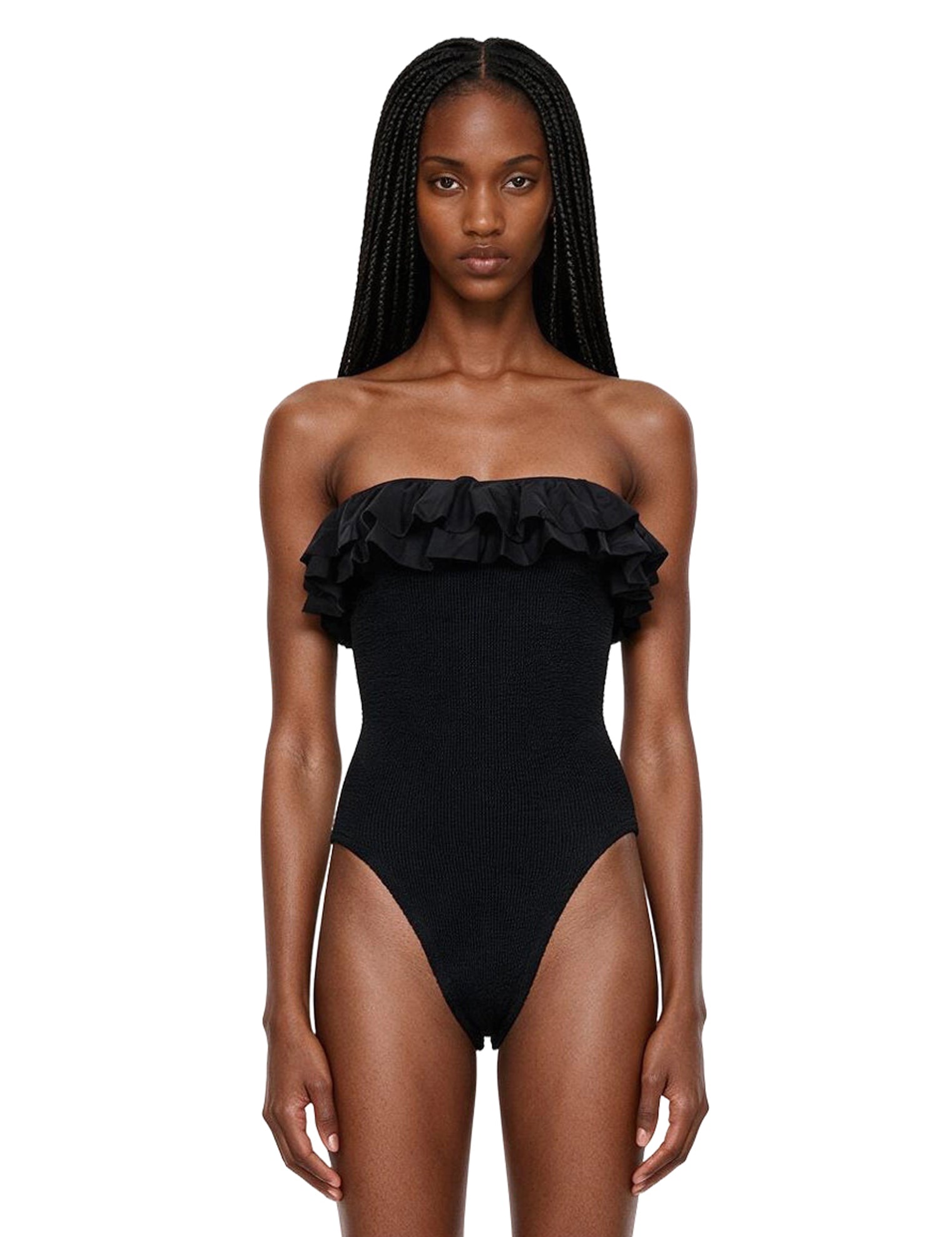 Costume intero Eloise con ruches in nero 