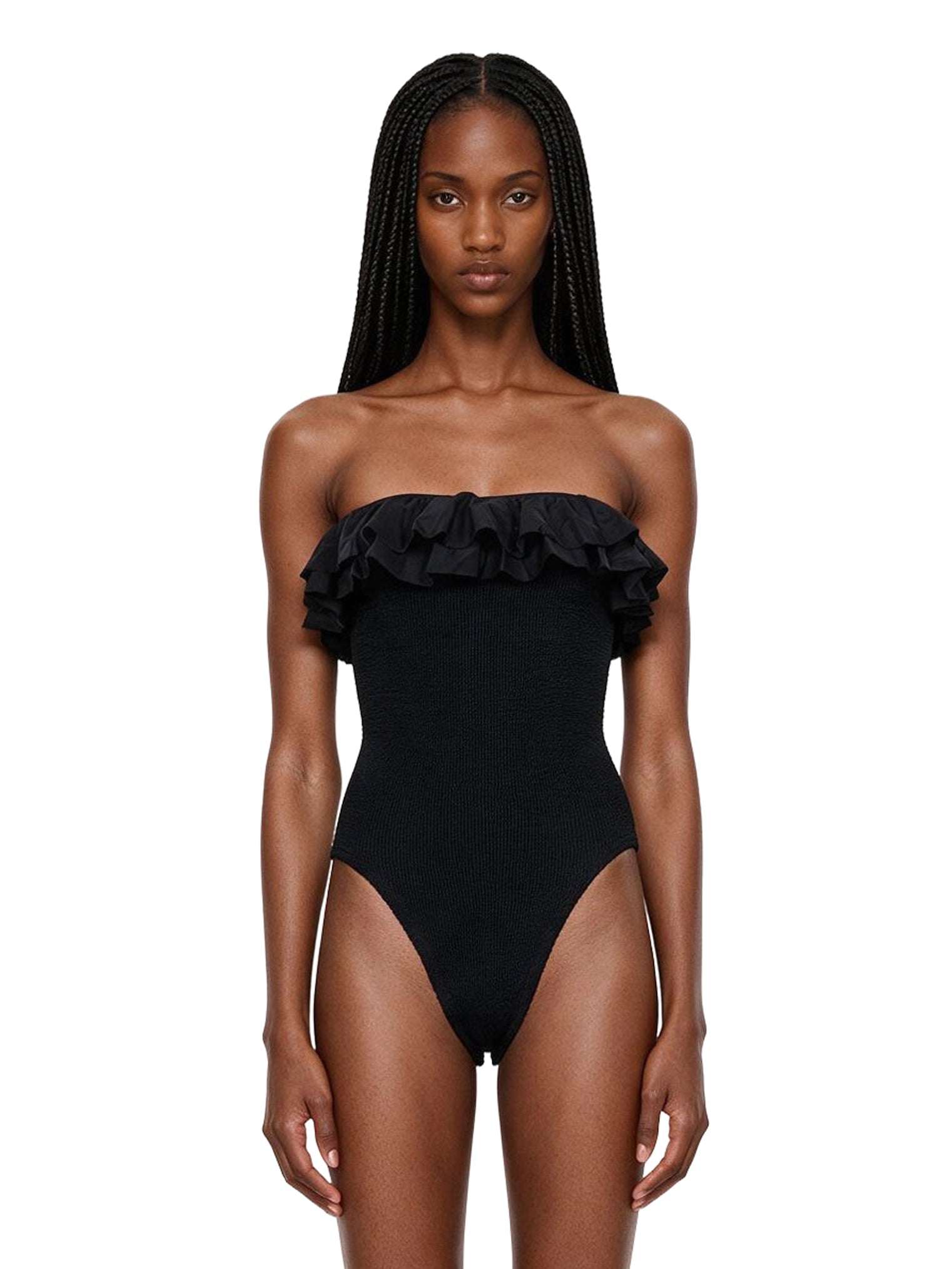 Costume intero Eloise con ruches in nero 