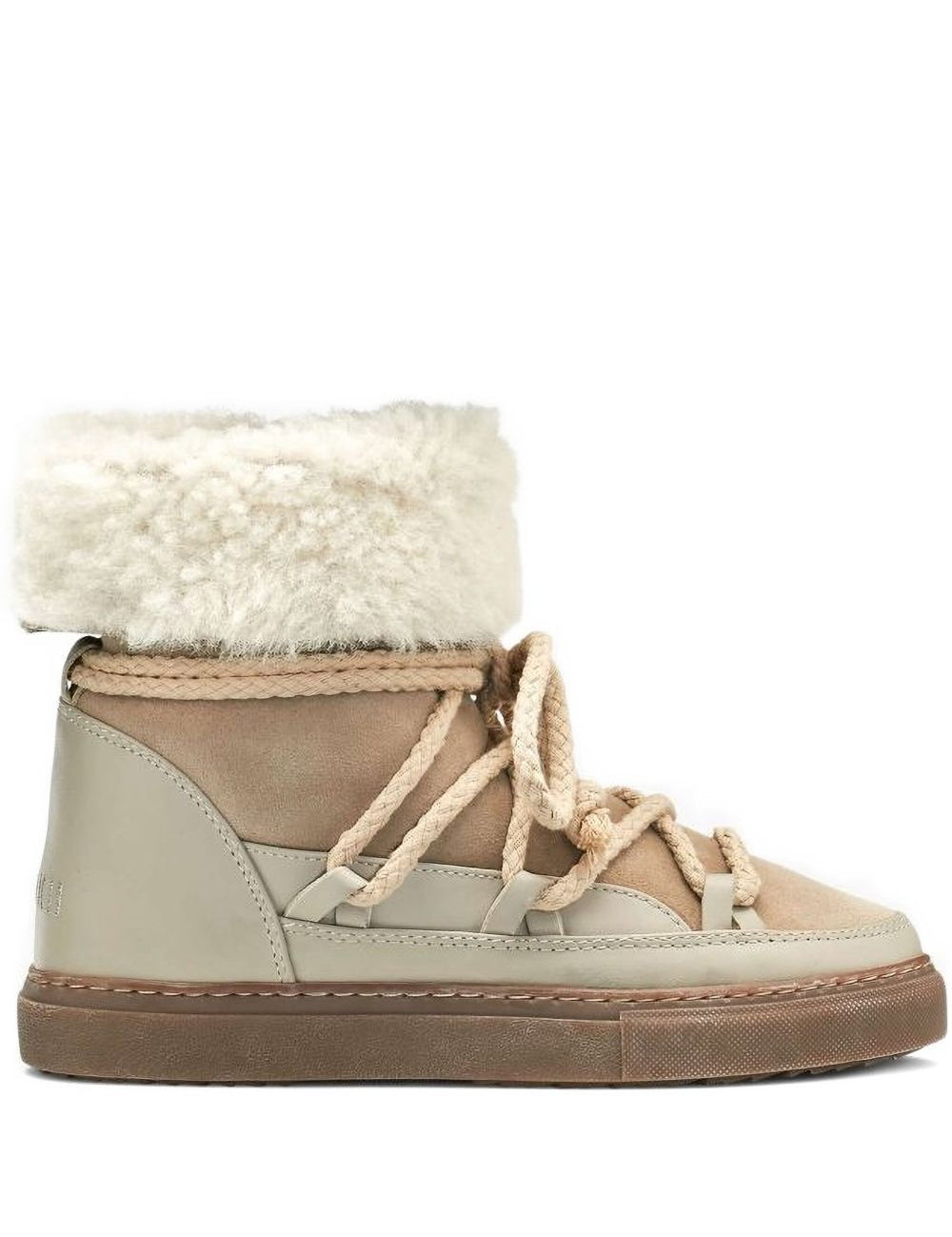 Stivaletti con lacci in shearling in beige 
