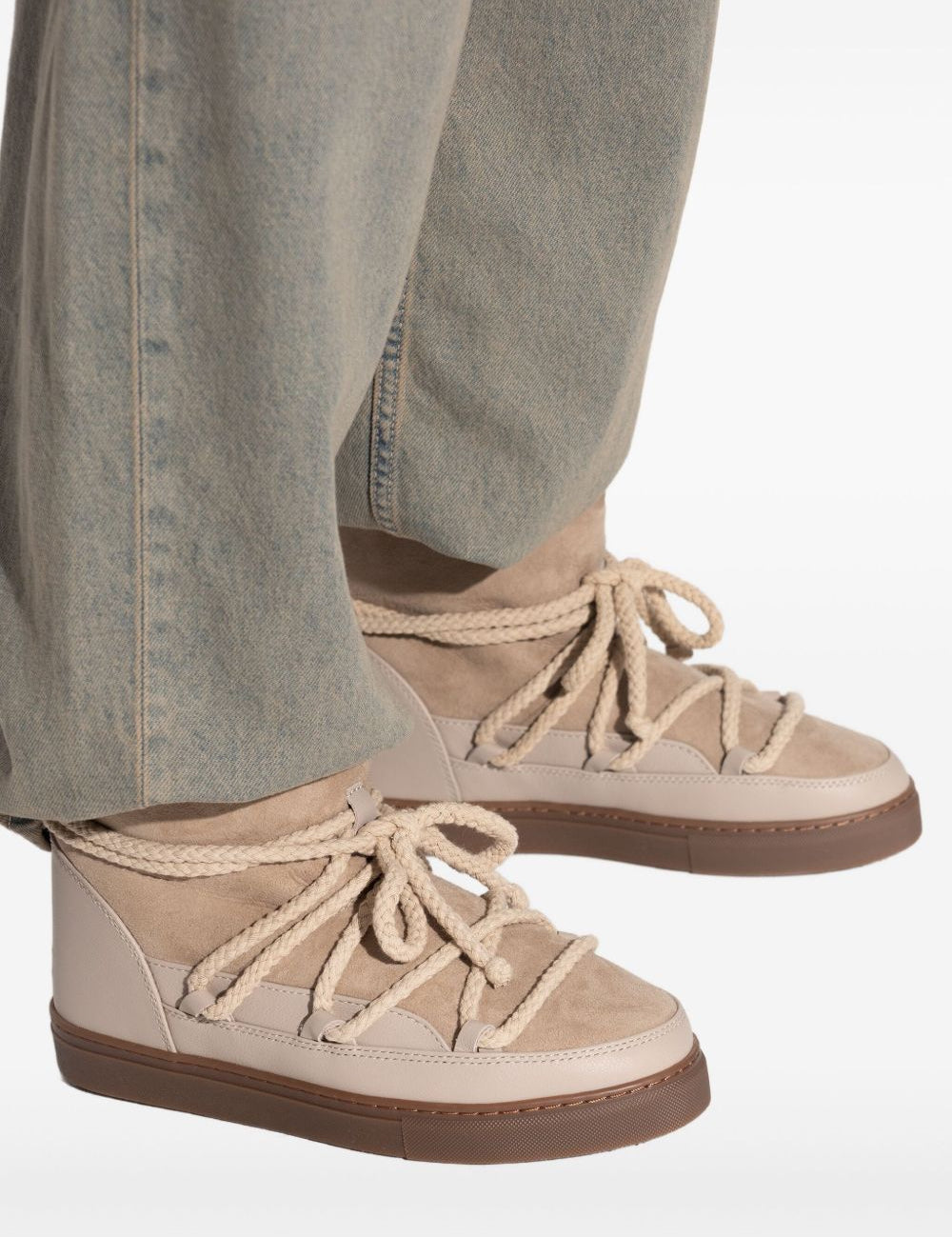 Stivaletti in pelle con lacci classic in beige 