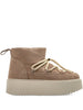 Classic platform lace-up leather ankle boots in beige