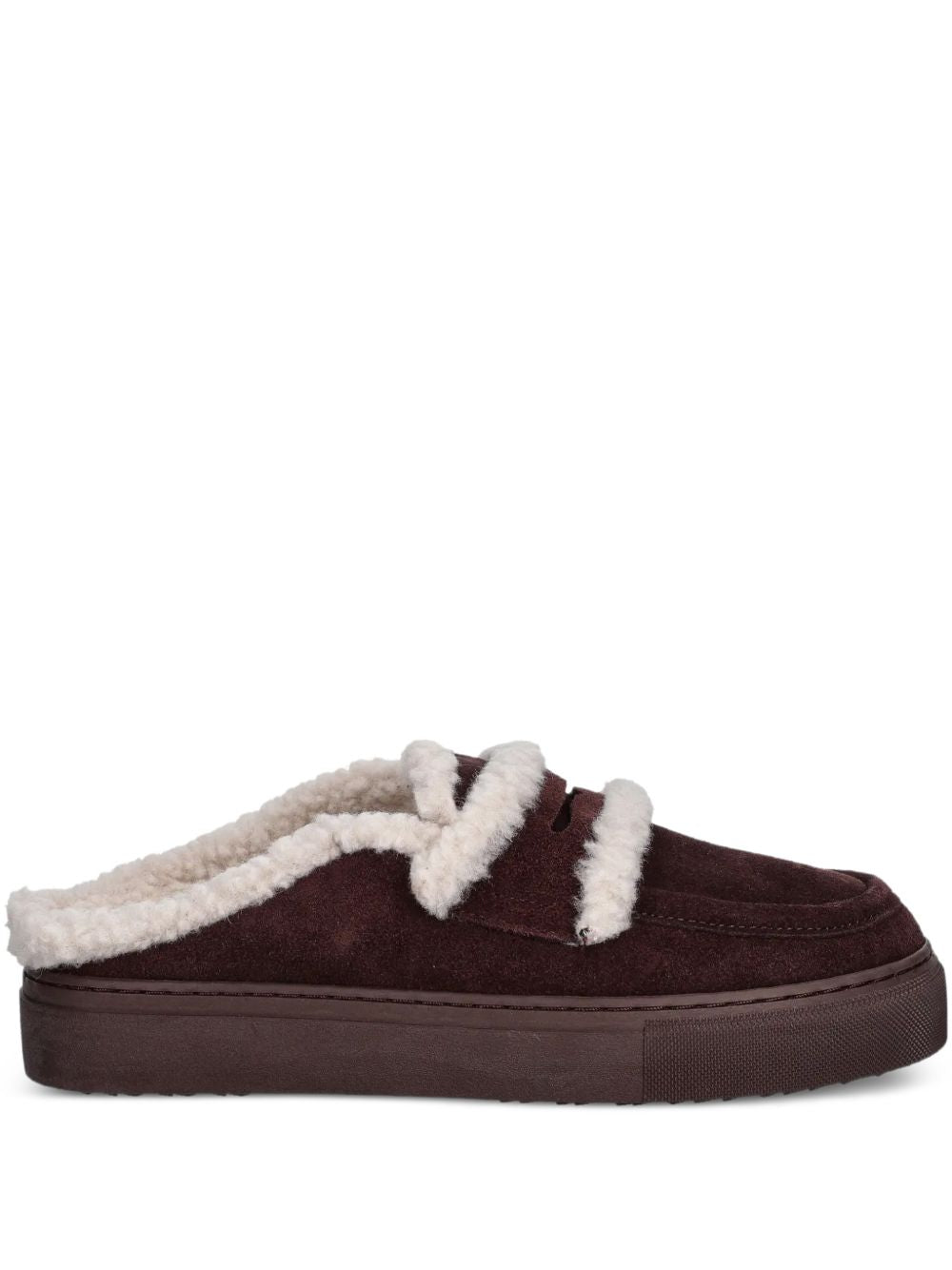 Mules con shearling in bordeaux 