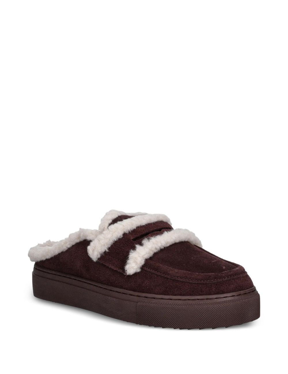 Mules con shearling in bordeaux 