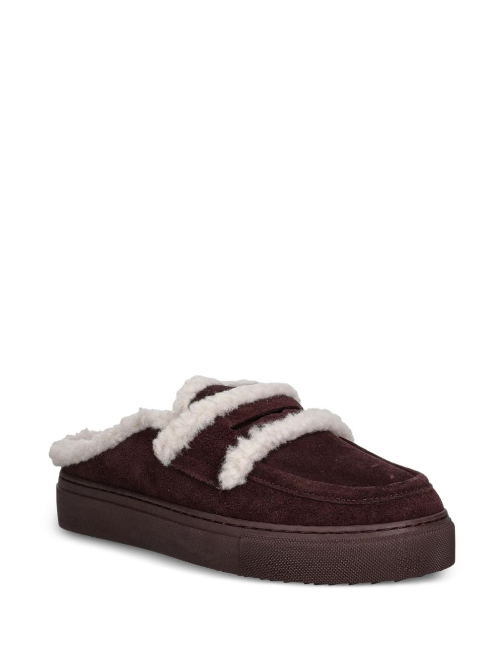 Mules con shearling in bordeaux 