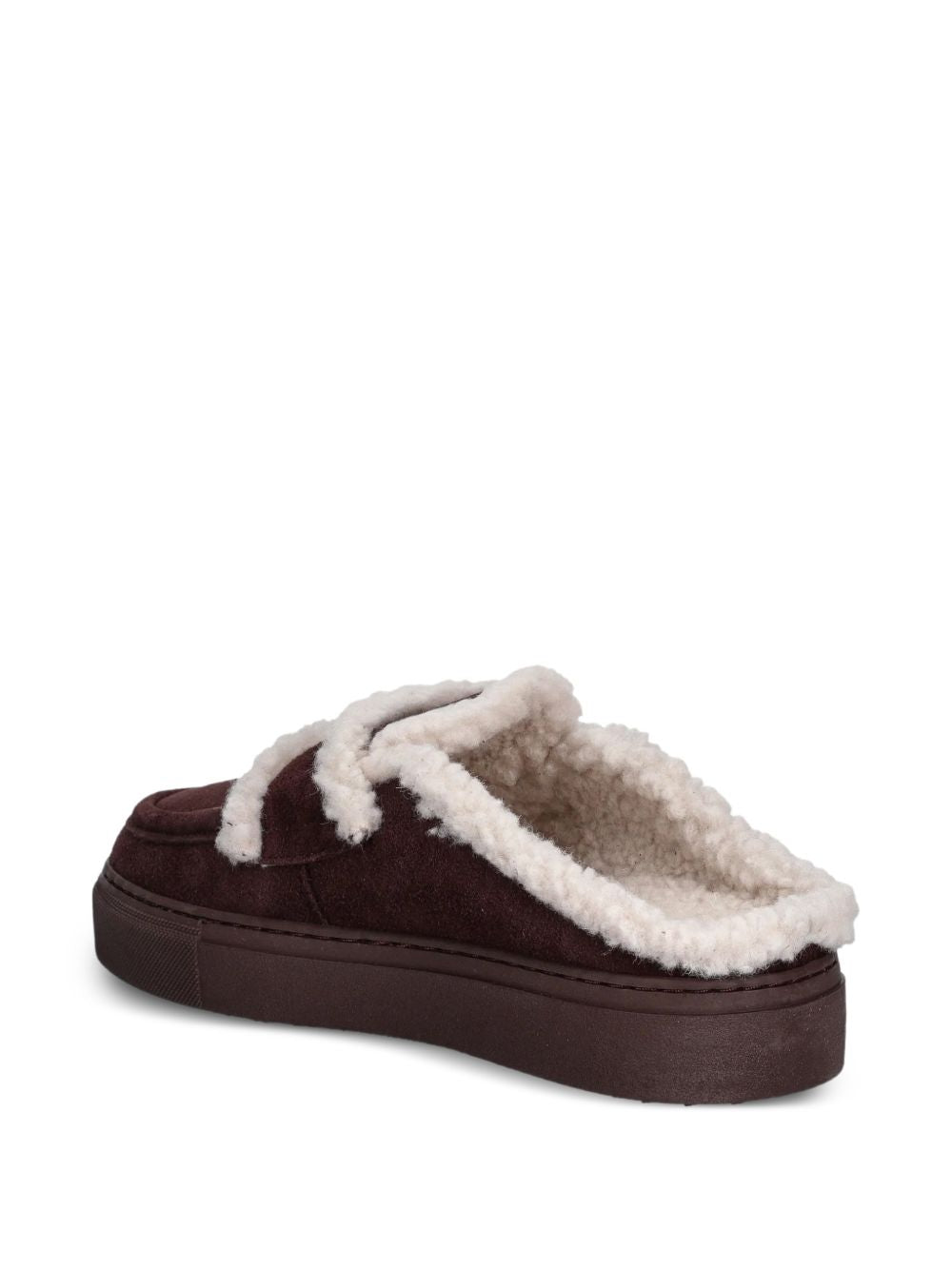 Mules con shearling in bordeaux 