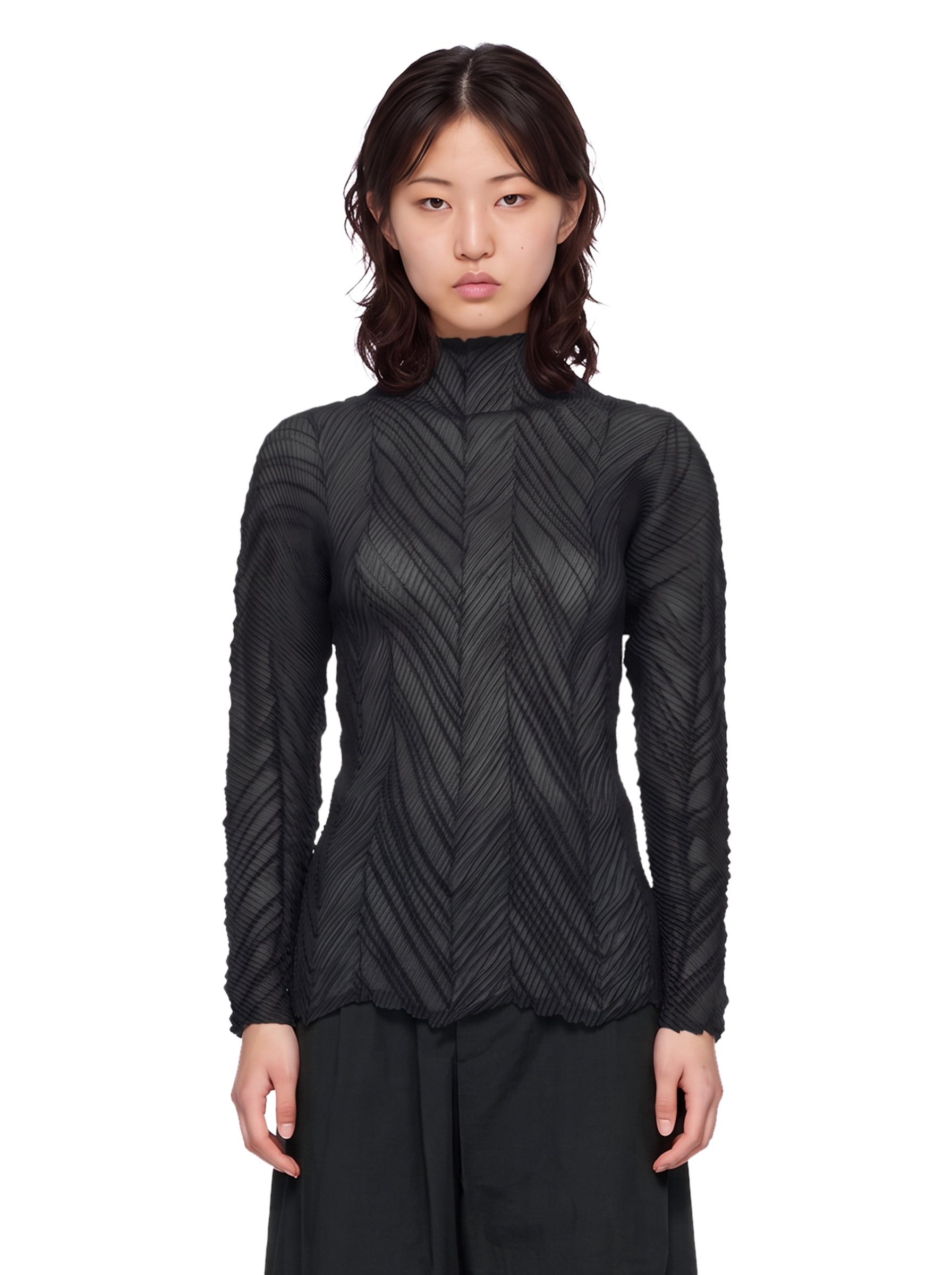 Top plissé zigzag in nero 