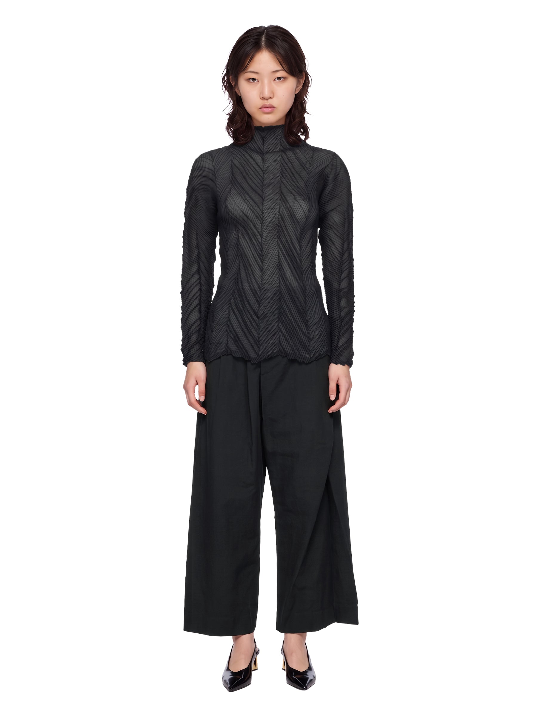 Top plissé zigzag in nero 