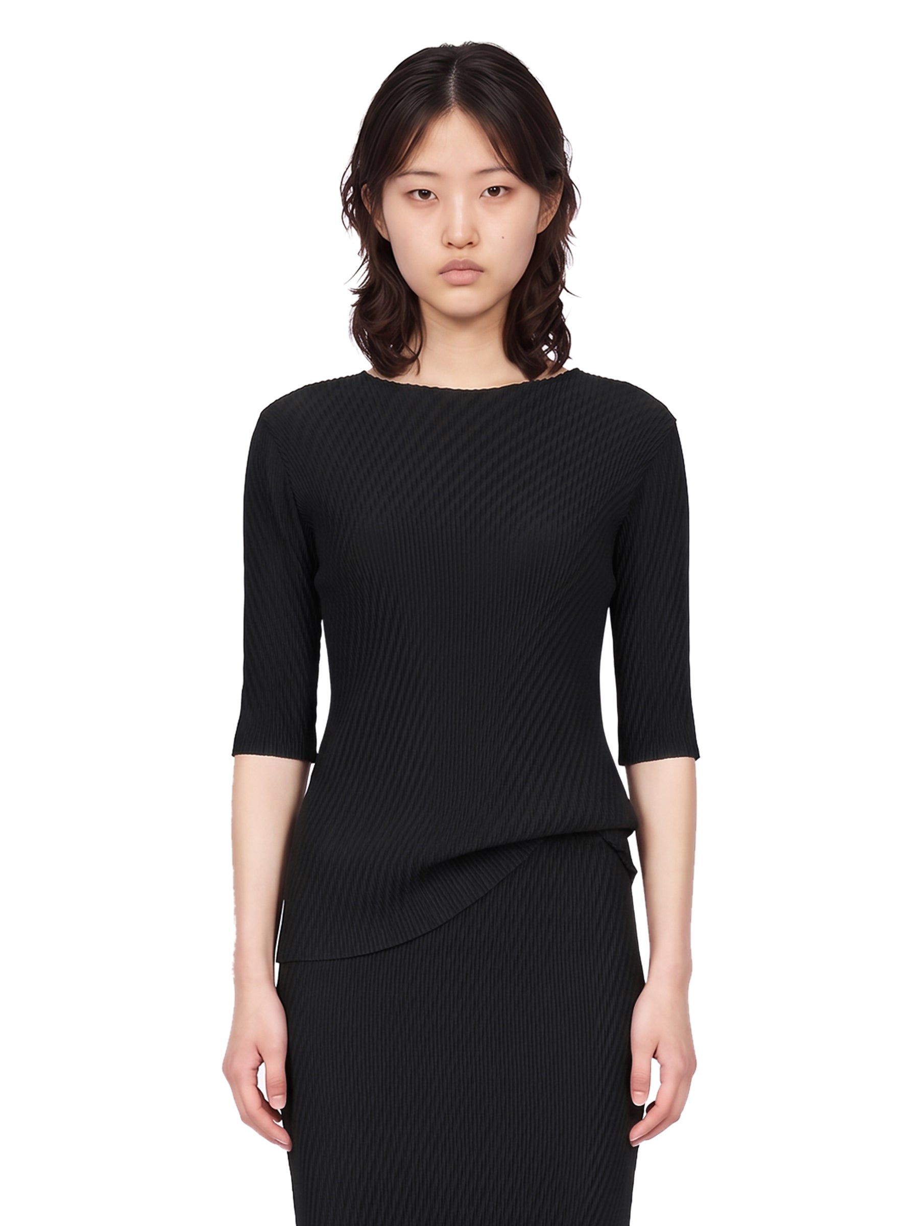 Top plissé rombi in nero 