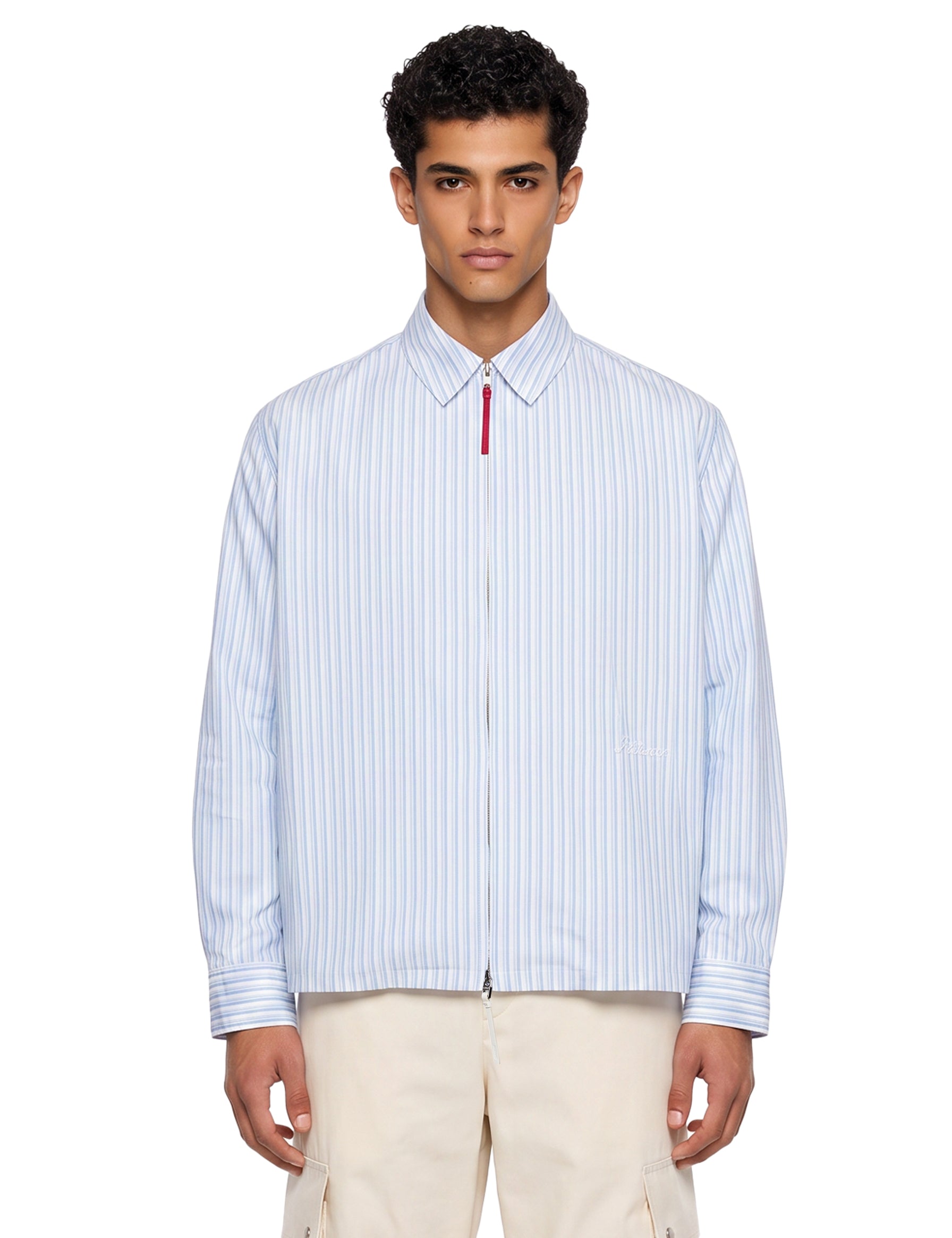 Camicia a righe a maniche lunghe Flash in celeste 