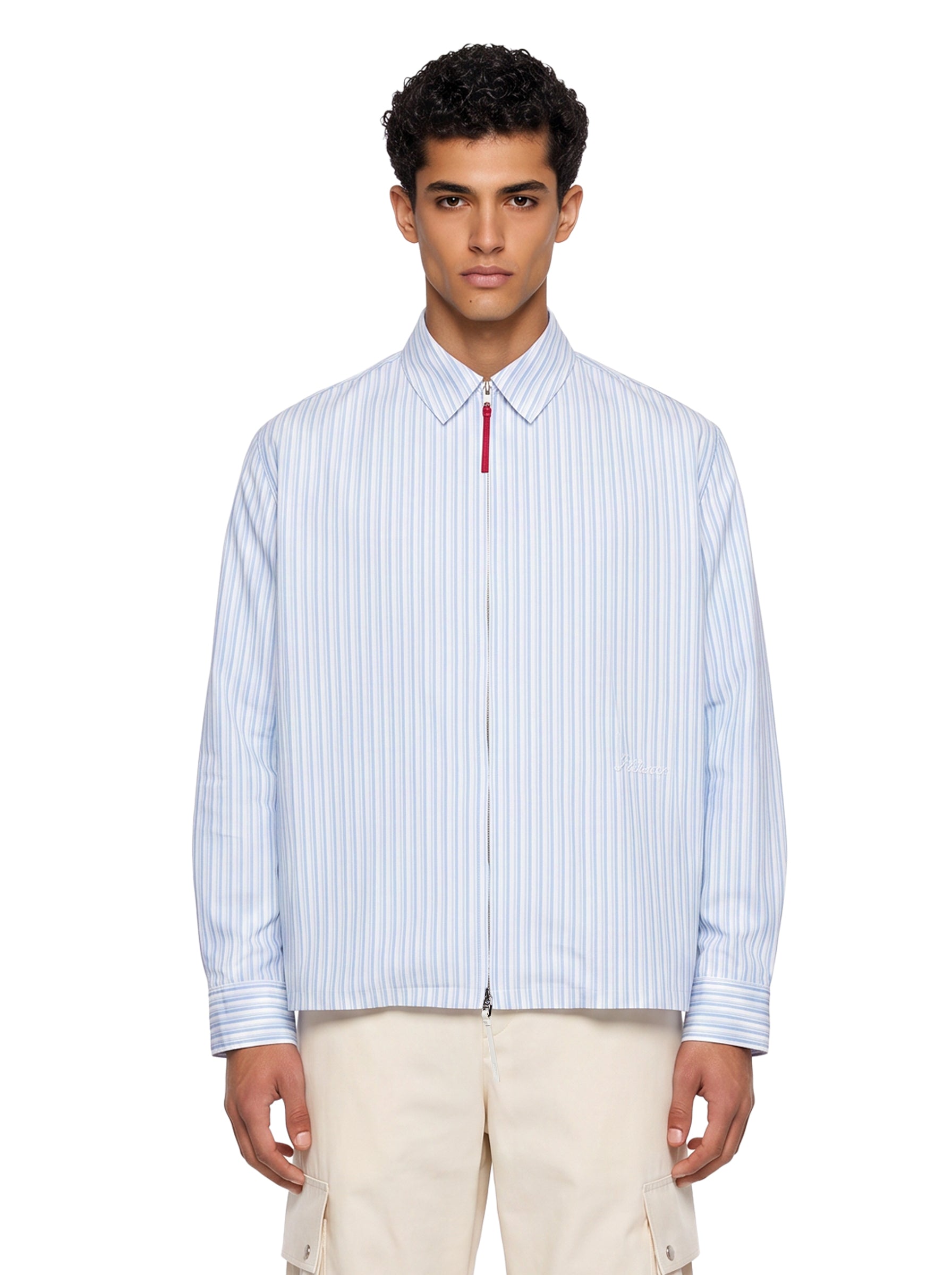 Camicia a righe a maniche lunghe Flash in celeste 