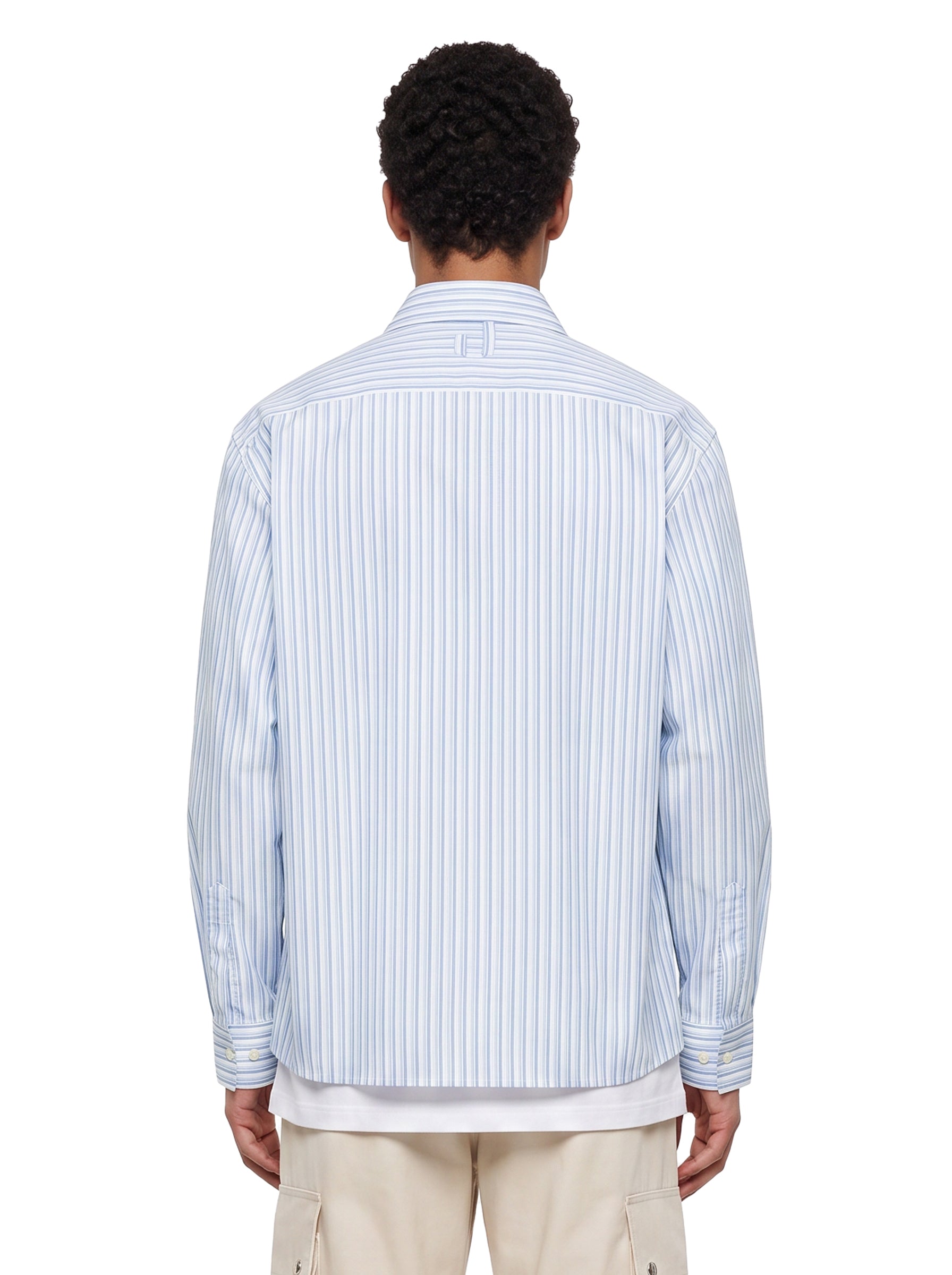 Camicia a righe a maniche lunghe Flash in celeste 