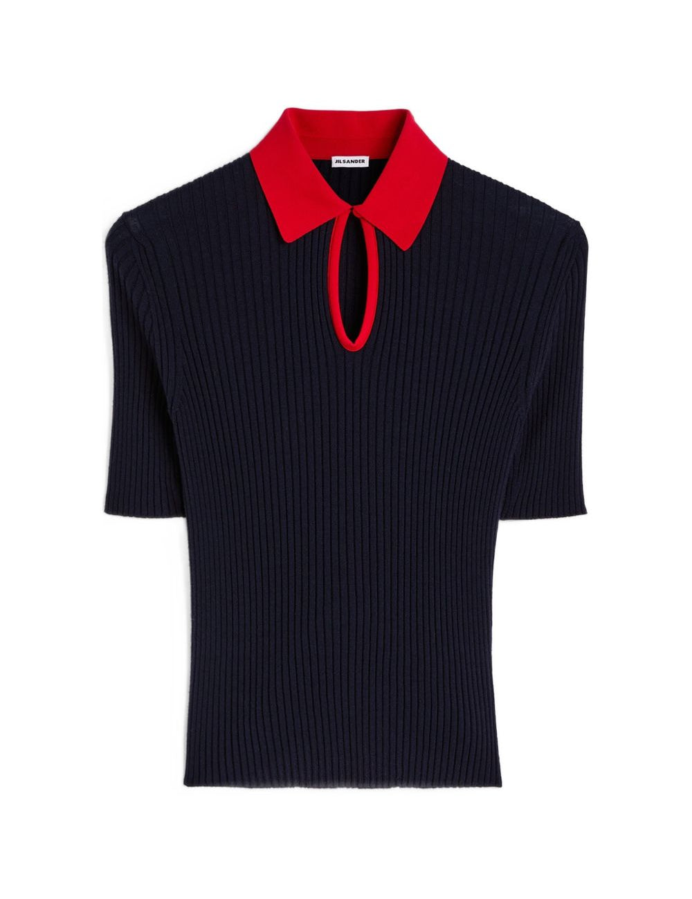 Polo con colletto a contrasto in blu e rosso 