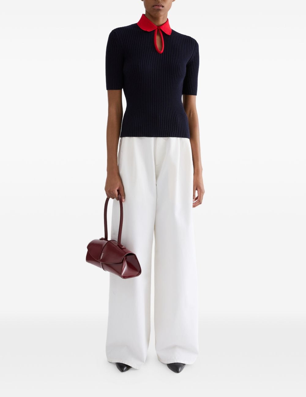 Polo con colletto a contrasto in blu e rosso 