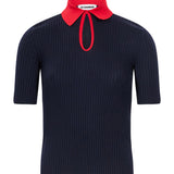 Polo con colletto a contrasto in blu e rosso 