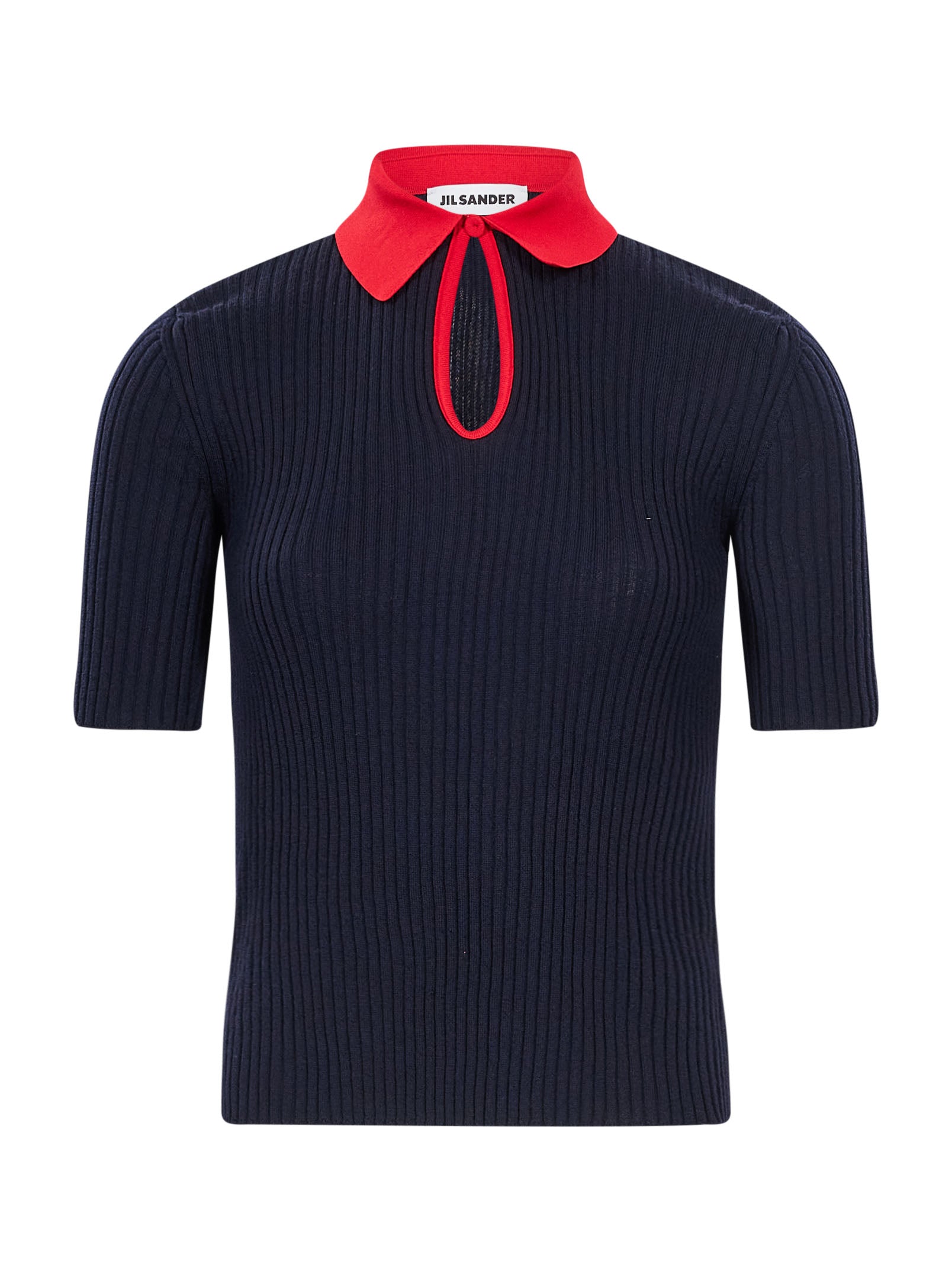 Polo con colletto a contrasto in blu e rosso 