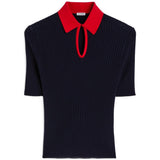 Polo con colletto a contrasto in blu e rosso 