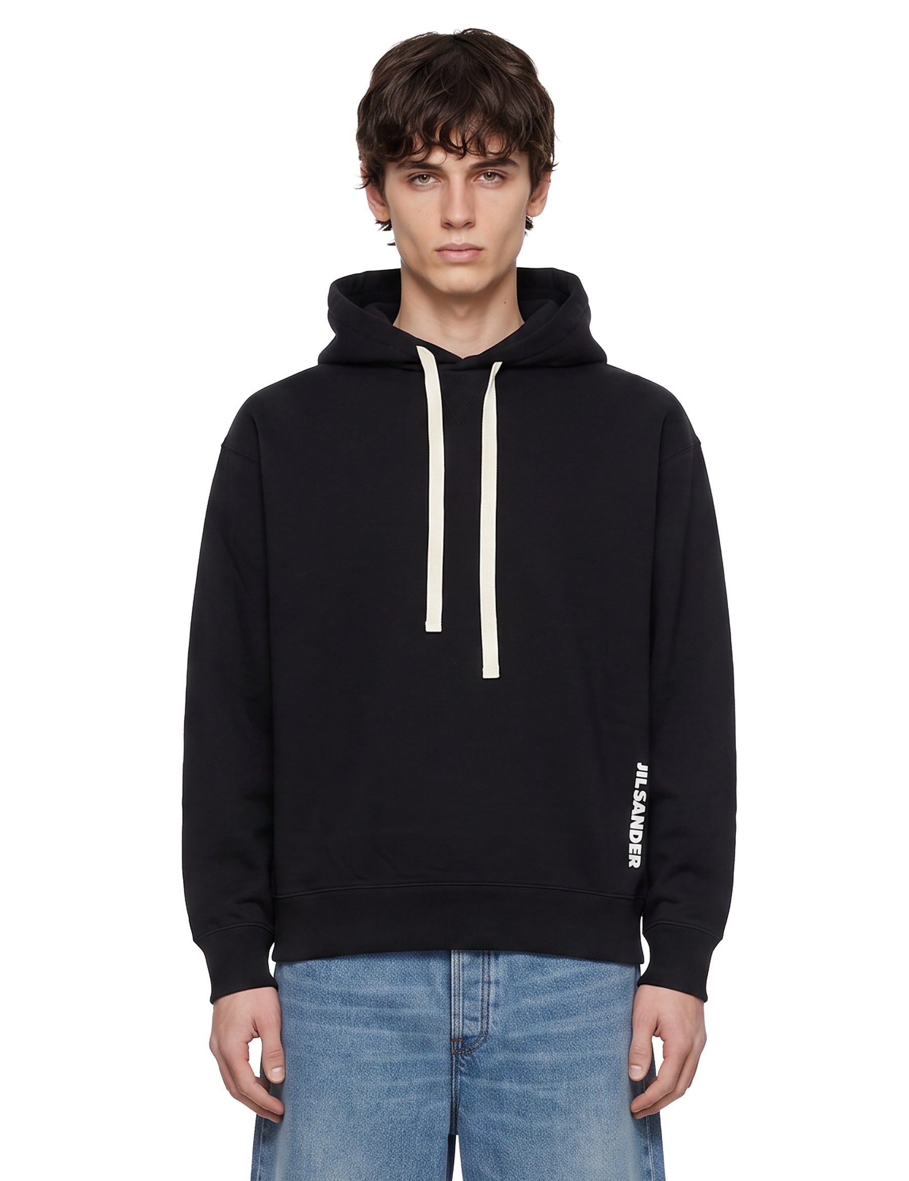Felpa in cotone con logo e cappuccio in nero 