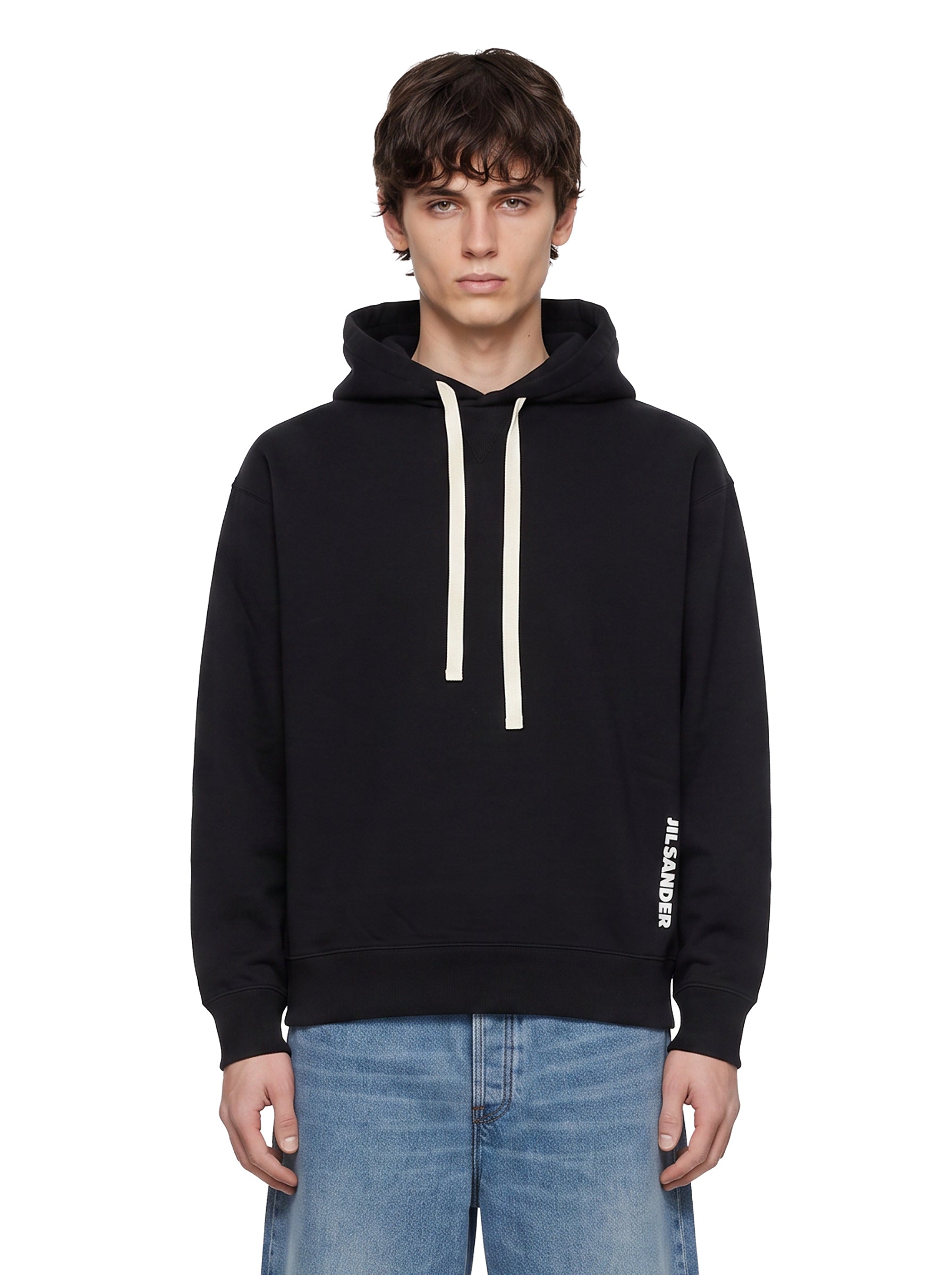 Felpa in cotone con logo e cappuccio in nero 