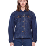 Giacca denim con fodera in pile in blu 