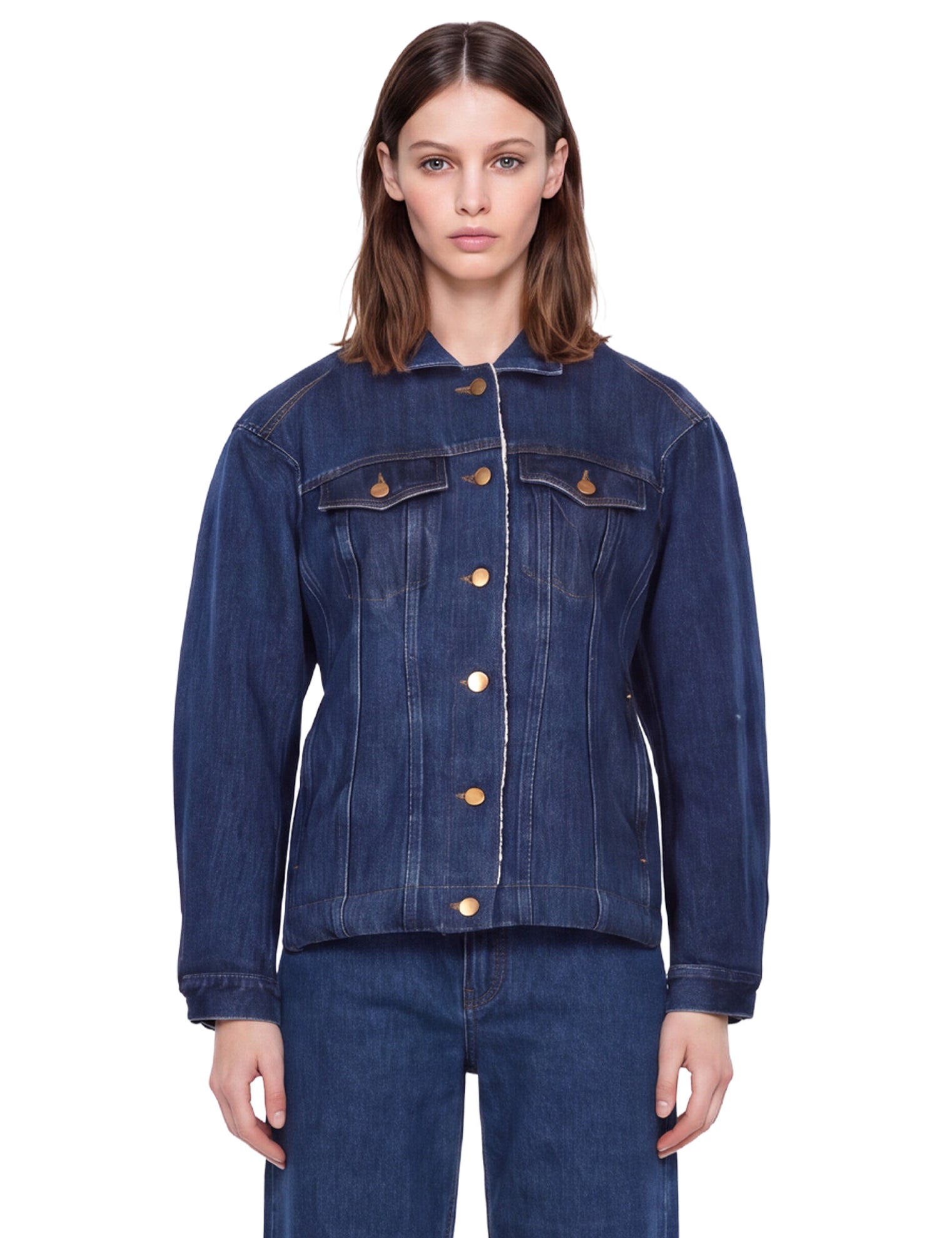 Giacca denim con fodera in pile in blu 