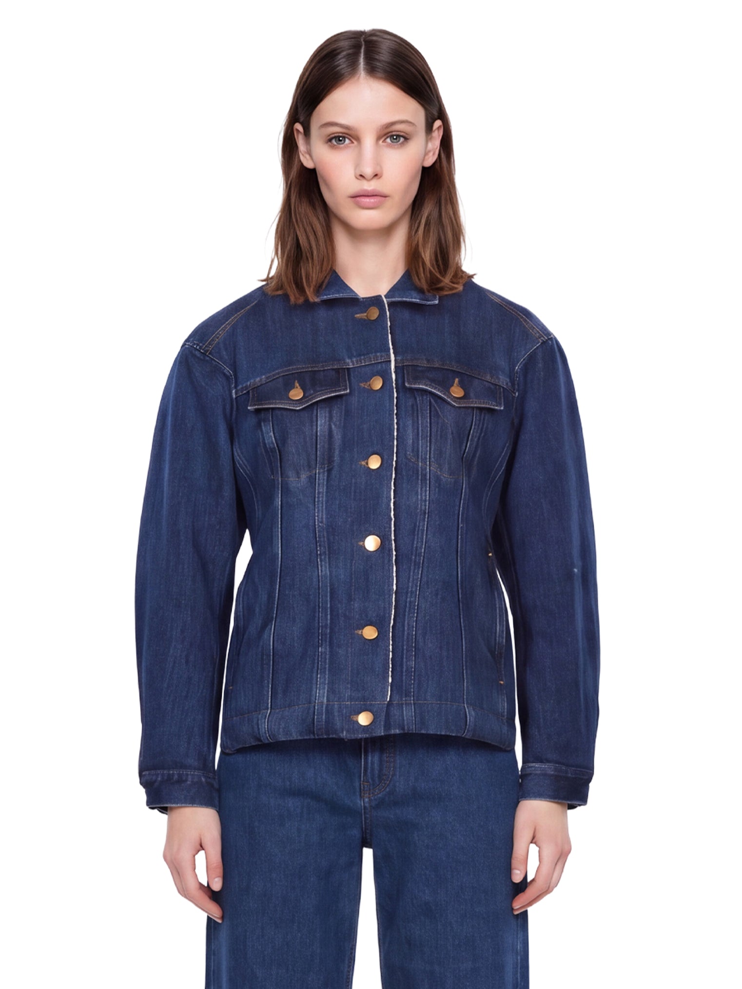 Giacca denim con fodera in pile in blu 
