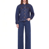 Giacca denim con fodera in pile in blu 