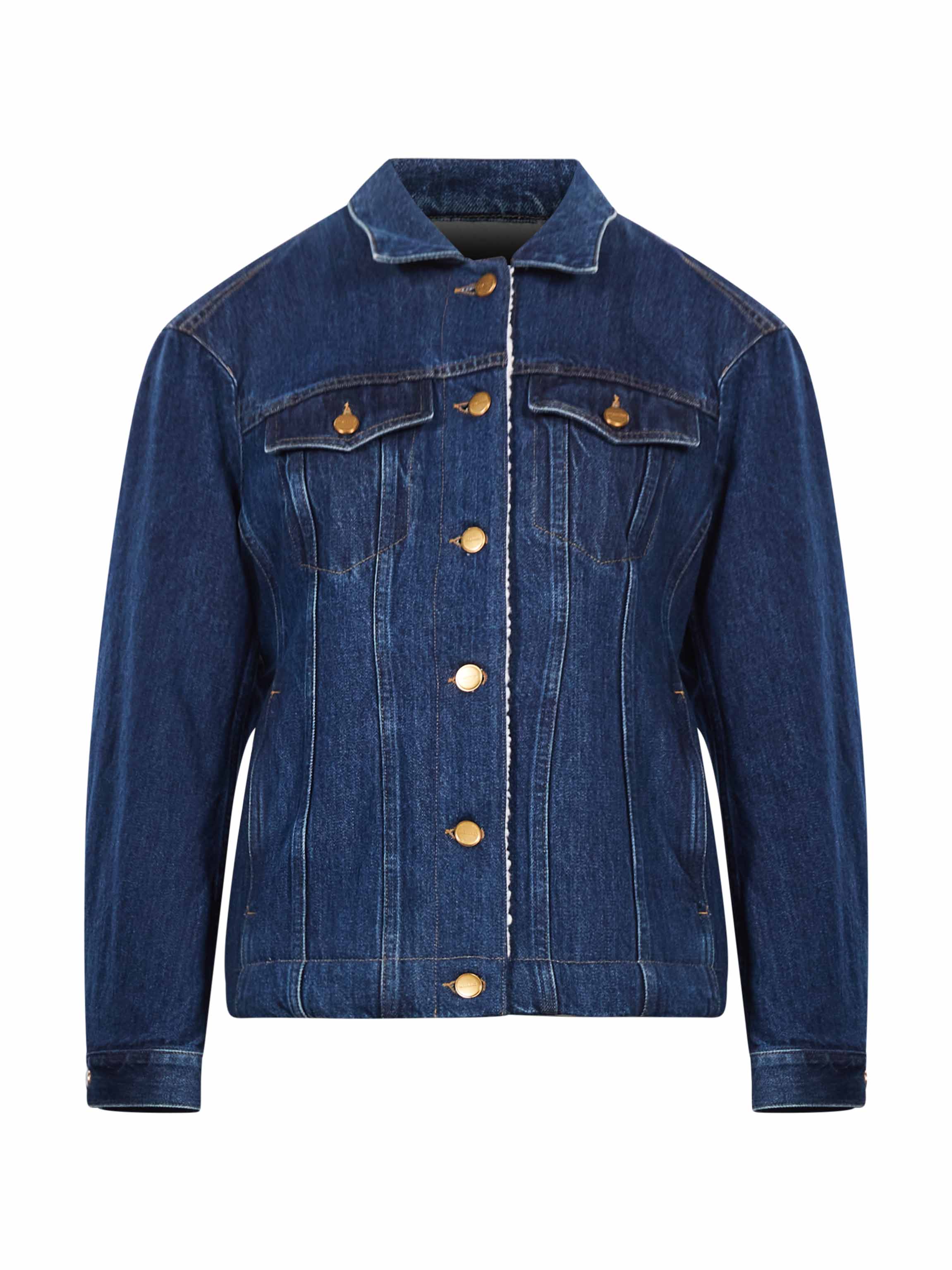 Giacca denim con fodera in pile in blu 