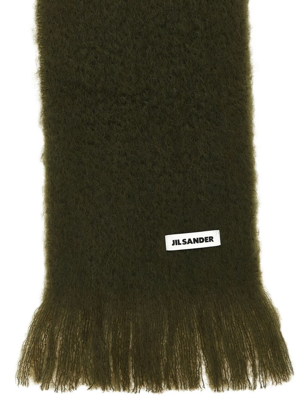 Sciarpa con patch logo e frange in verde kaki 