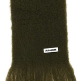 Sciarpa con patch logo e frange in verde kaki 