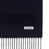 Sciarpa con patch logo e frange in blu 