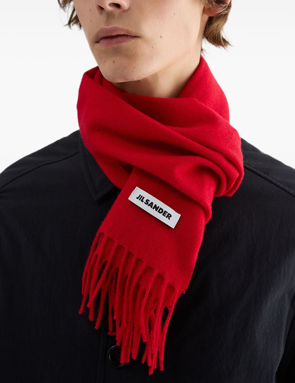 Sciarpa in lana con logo in rosso 
