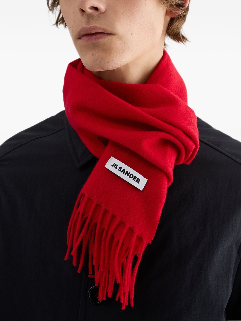 Sciarpa in lana con logo in rosso 