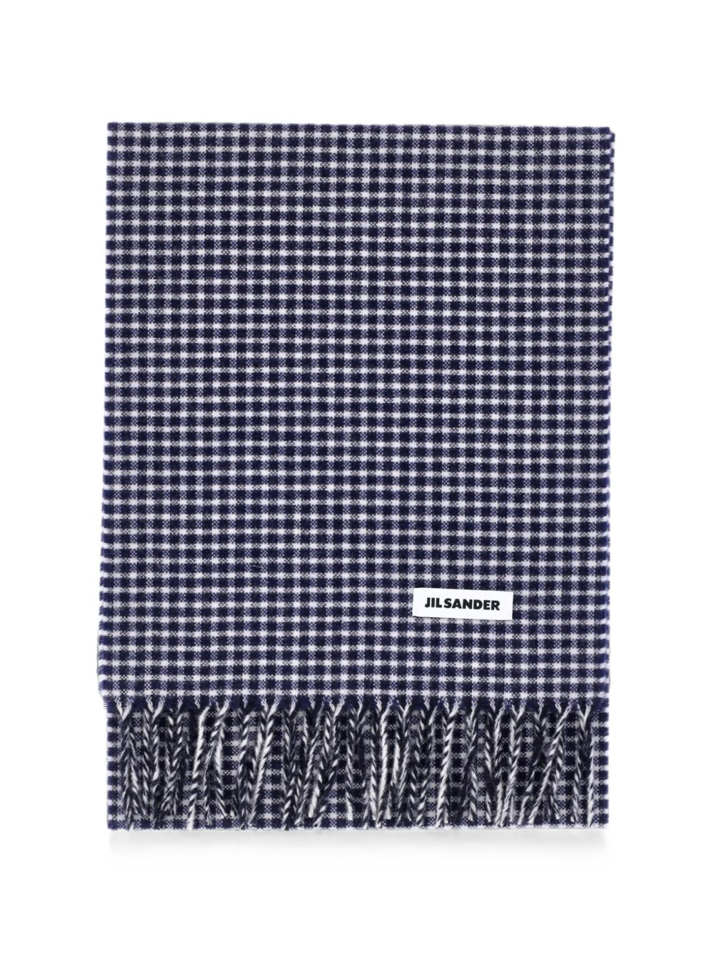 Sciarpa a quadri con patch logo e frange in blu 
