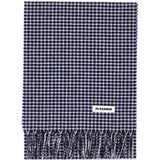 Sciarpa a quadri con patch logo e frange in blu 