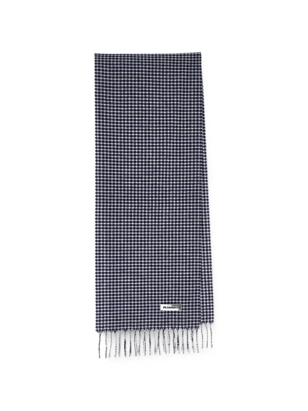 Sciarpa a quadri con patch logo e frange in blu 