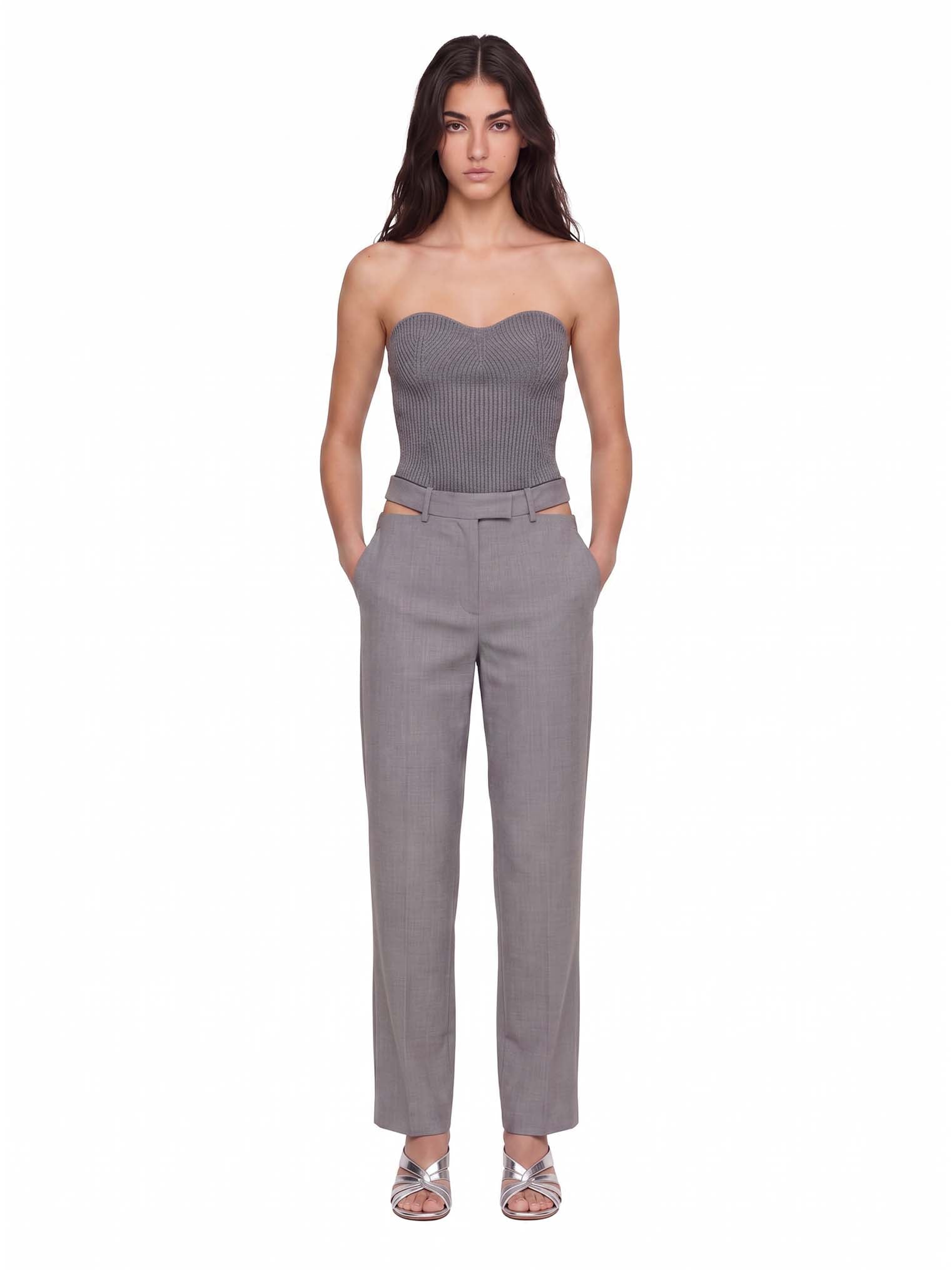 Top a costine in grigio 
