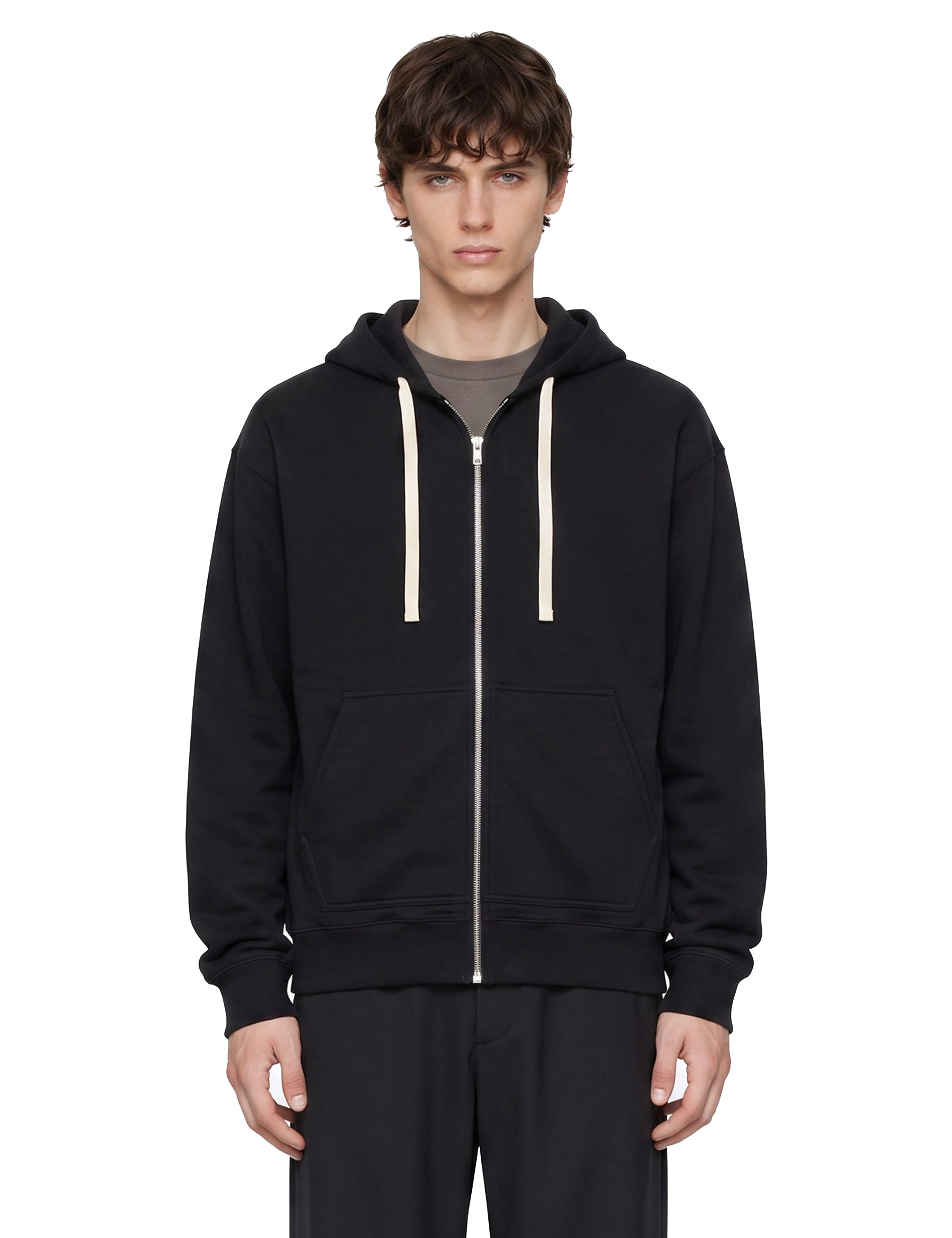 Felpa con zip e cappuccio in nero 