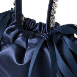 Borsa satinata con cristalli in blu 