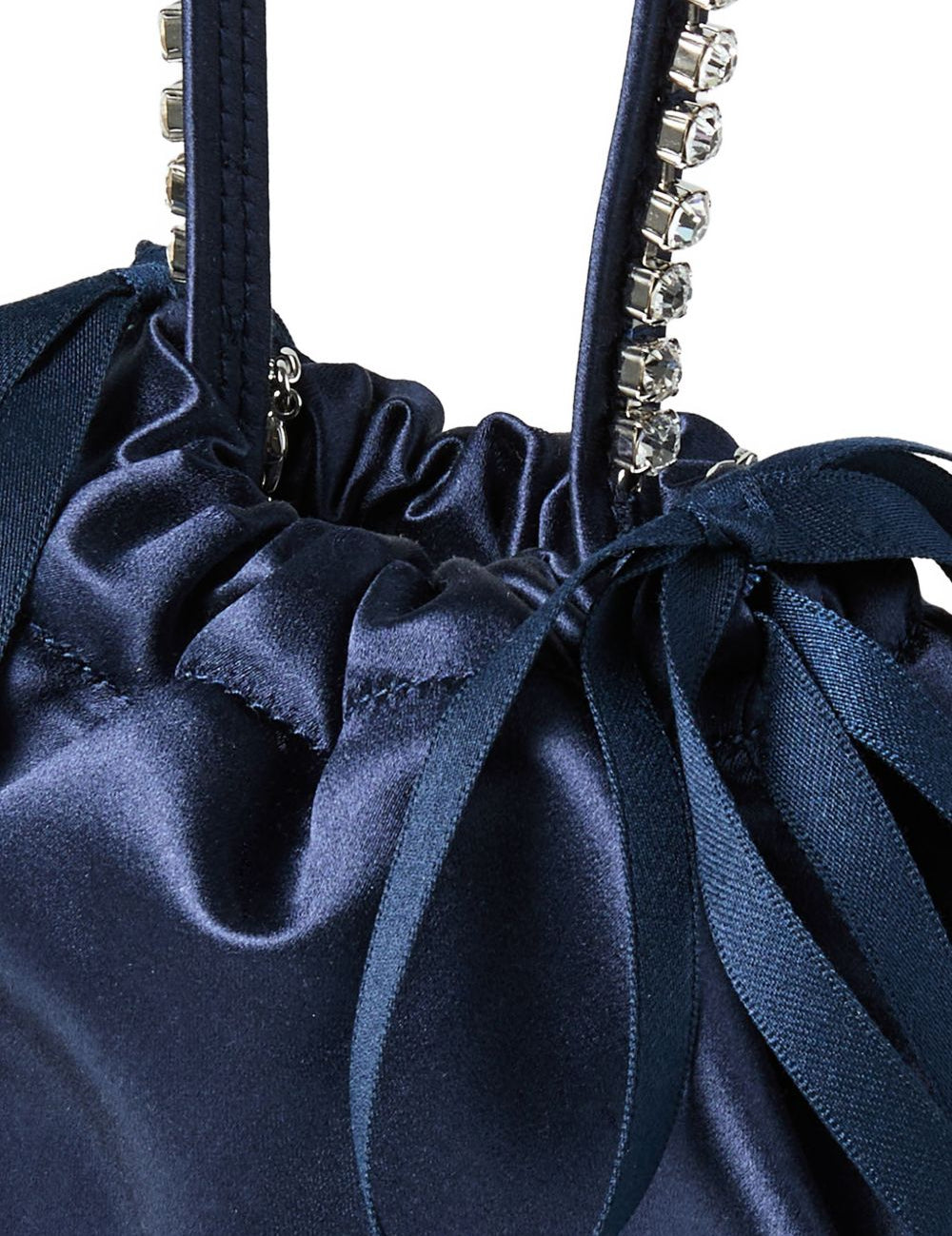 Borsa satinata con cristalli in blu 