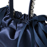 Borsa satinata con cristalli in blu 