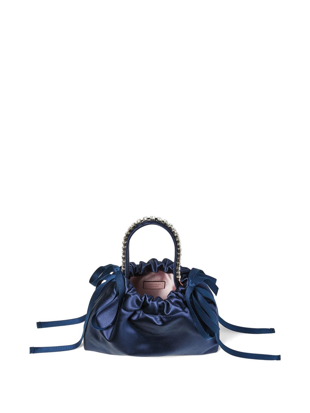Borsa satinata con cristalli in blu 