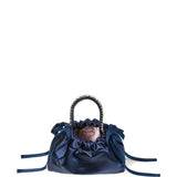 Borsa satinata con cristalli in blu 