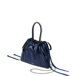 Borsa satinata con cristalli in blu 