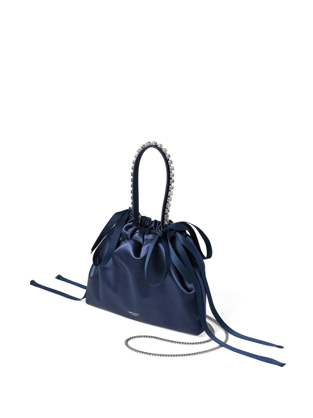 Borsa satinata con cristalli in blu 