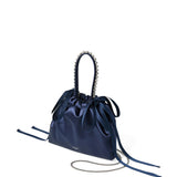 Borsa satinata con cristalli in blu 